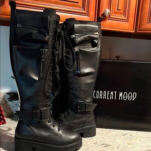 NWT VEGAN Leather Current Mood Black Combat Boots